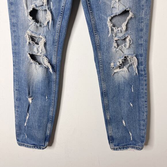 Zara Woman Jeans Womens 2 Straight Distressed Ripped Light Wash Low Rise Stretch - Picture 4 of 9